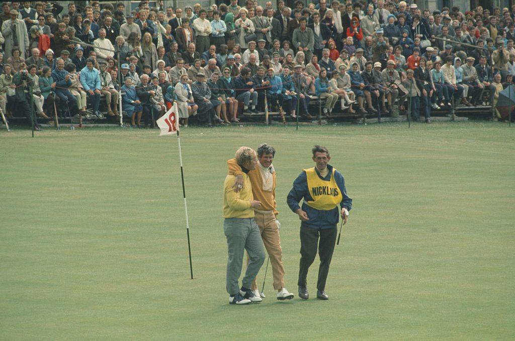 Jack Nicklaus and Doug Sanders after the former won The Open in a play-off in 1970